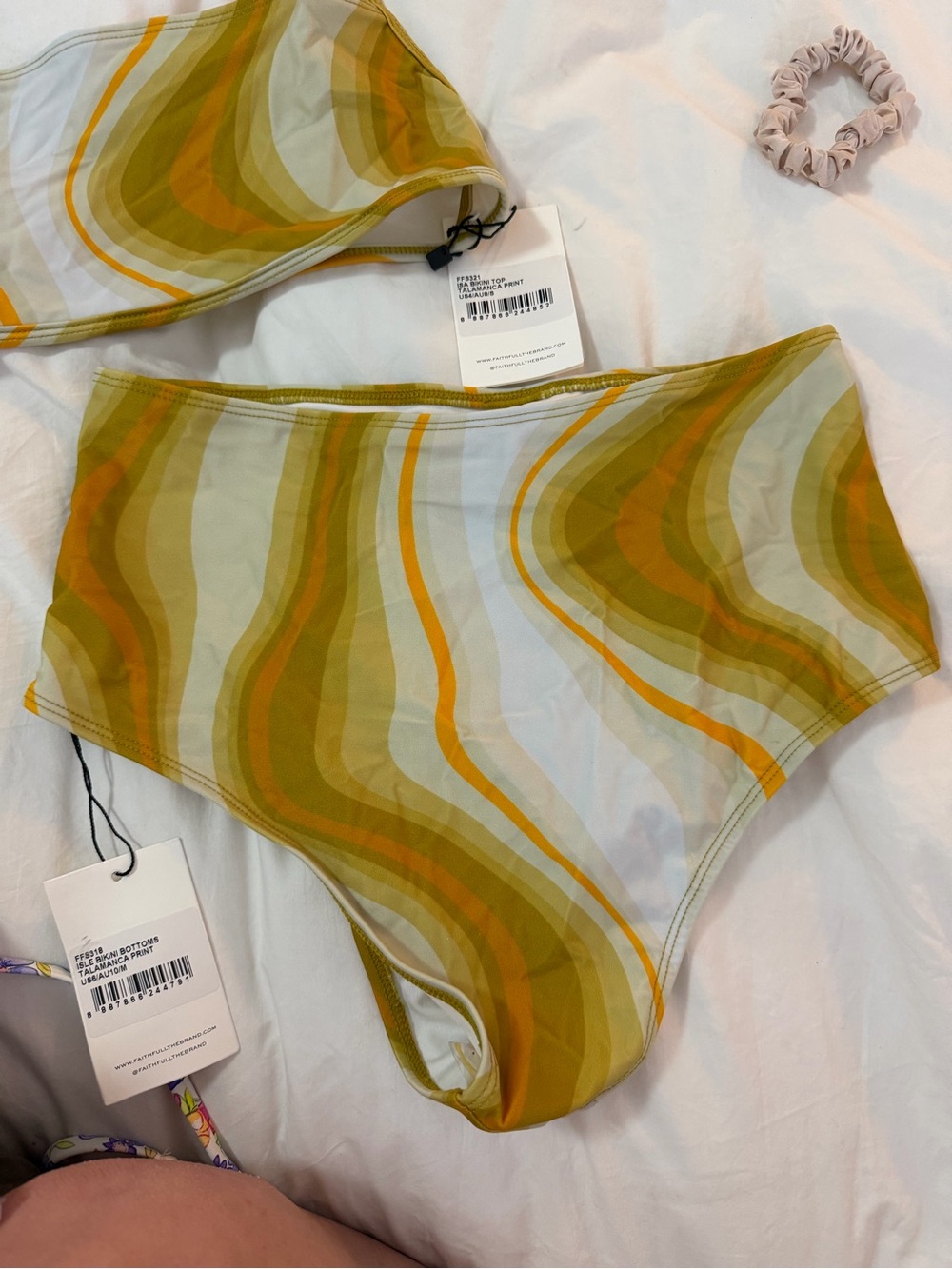 Faithfull the Brand High-Waist Swirl Print Bikini Bottoms in Orange & Mustard